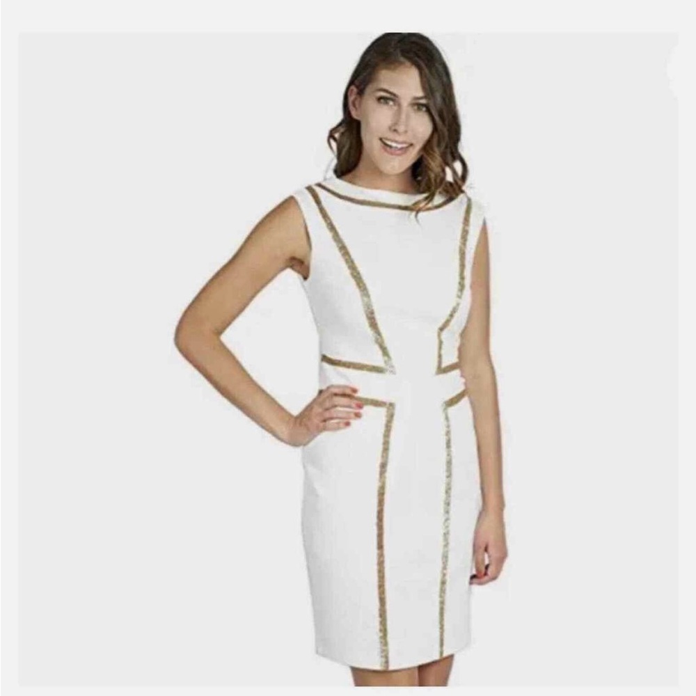 NWT Joseph Ribkoff White and Gold Sequin Dress - Picture 7 of 10